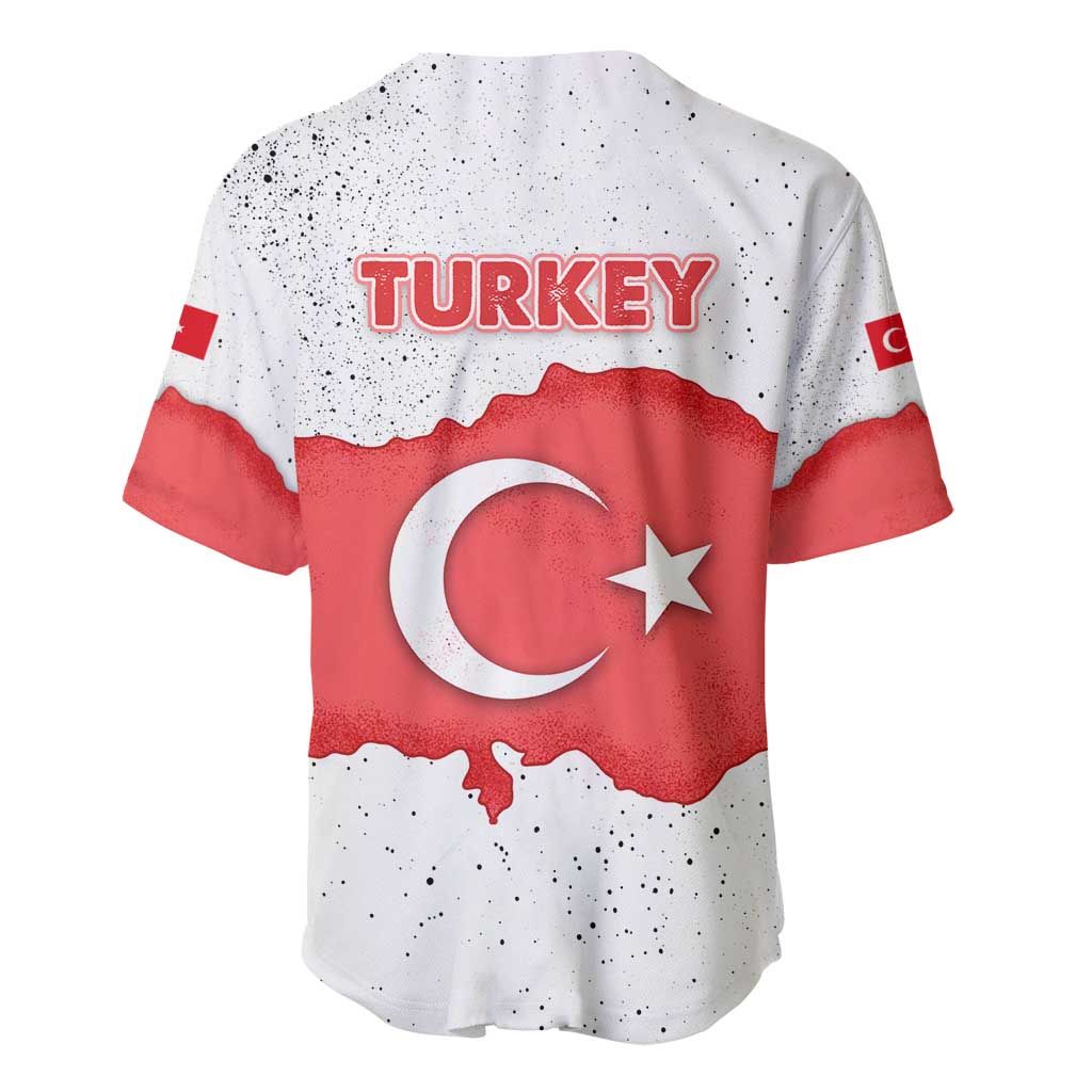 Turkey Flag Map Red and White Baseball Jersey with National Symbol