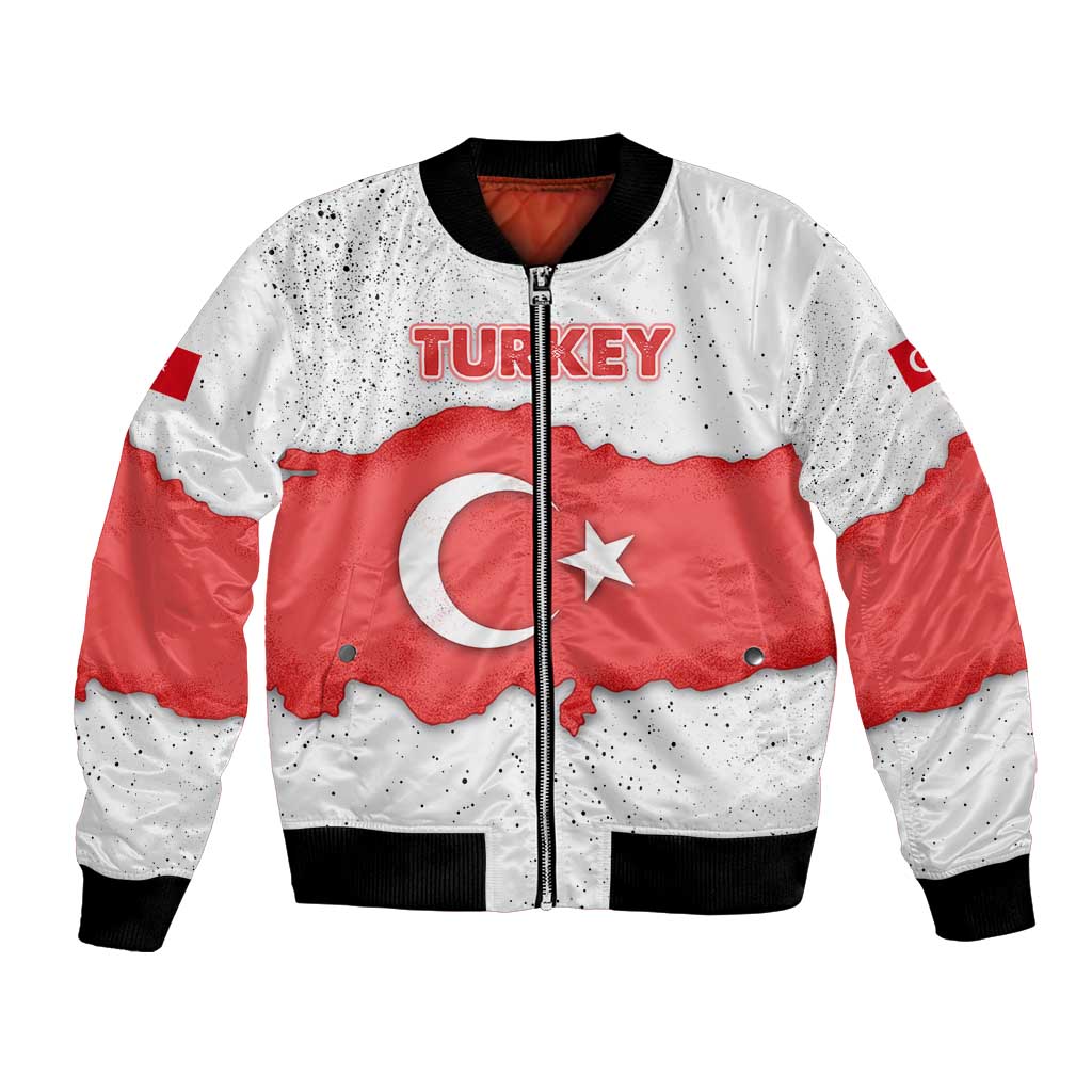 Turkey Flag Map Red and White Bomber Jacket with National Symbol