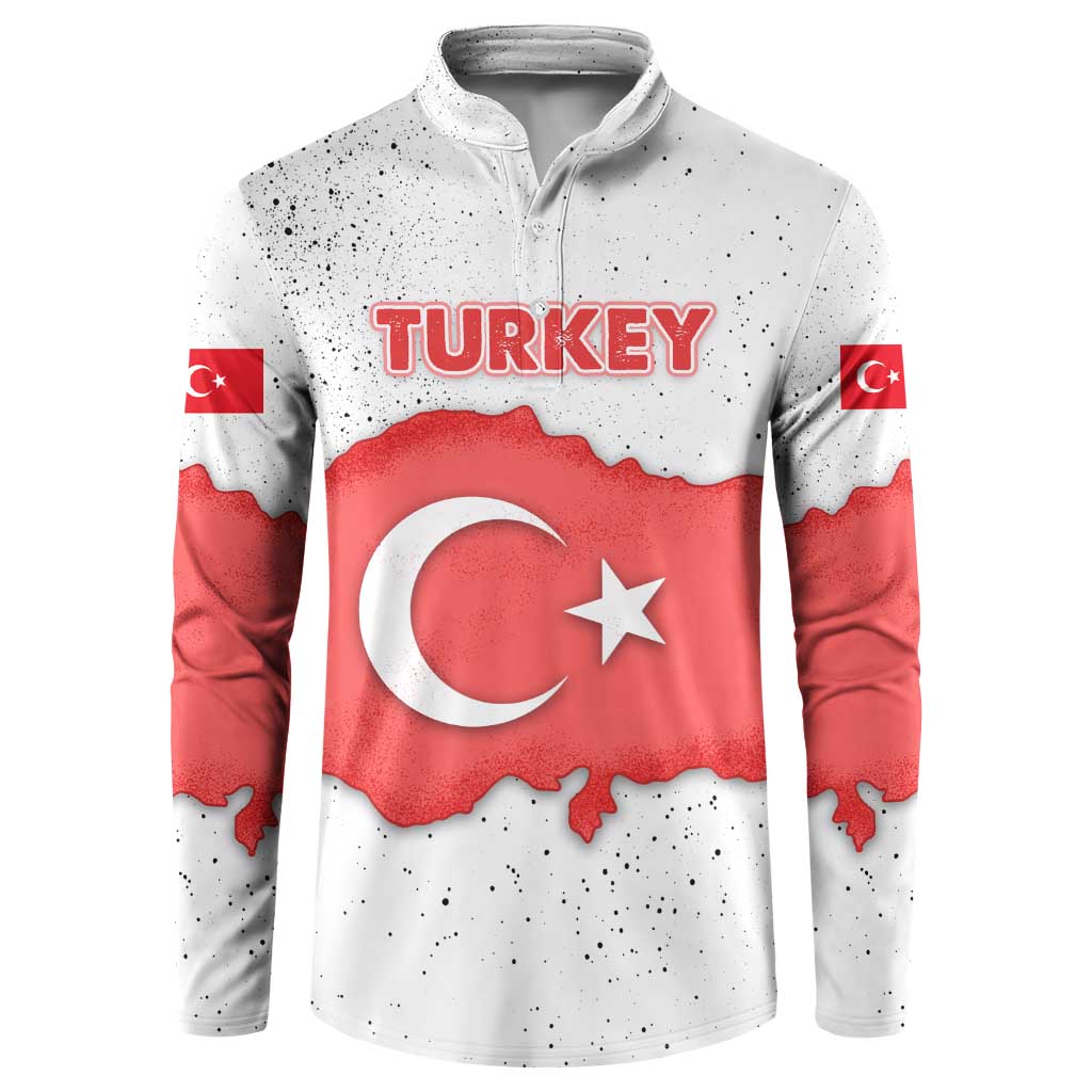Turkey Flag Map Red and White Button Sweatshirt with National Symbol