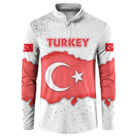 Turkey Flag Map Red and White Button Sweatshirt with National Symbol