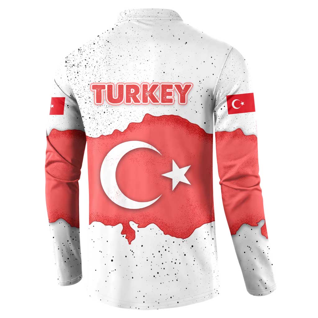 Turkey Flag Map Red and White Button Sweatshirt with National Symbol