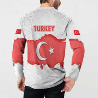 Turkey Flag Map Red and White Button Sweatshirt with National Symbol