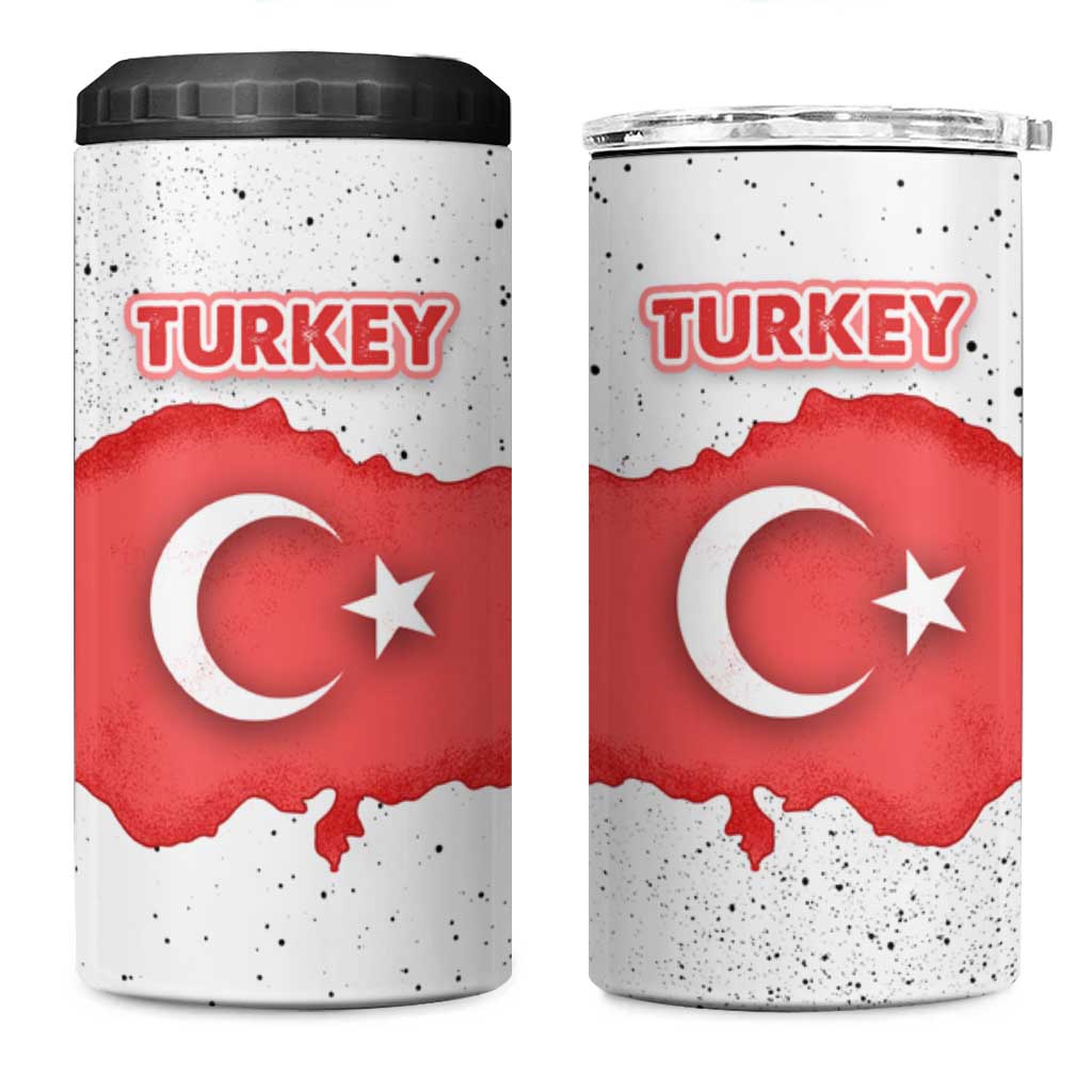 Turkey Flag Map Red and White 4 in 1 Can Cooler Tumbler with National Symbol