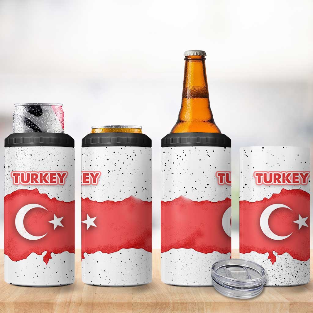 Turkey Flag Map Red and White 4 in 1 Can Cooler Tumbler with National Symbol