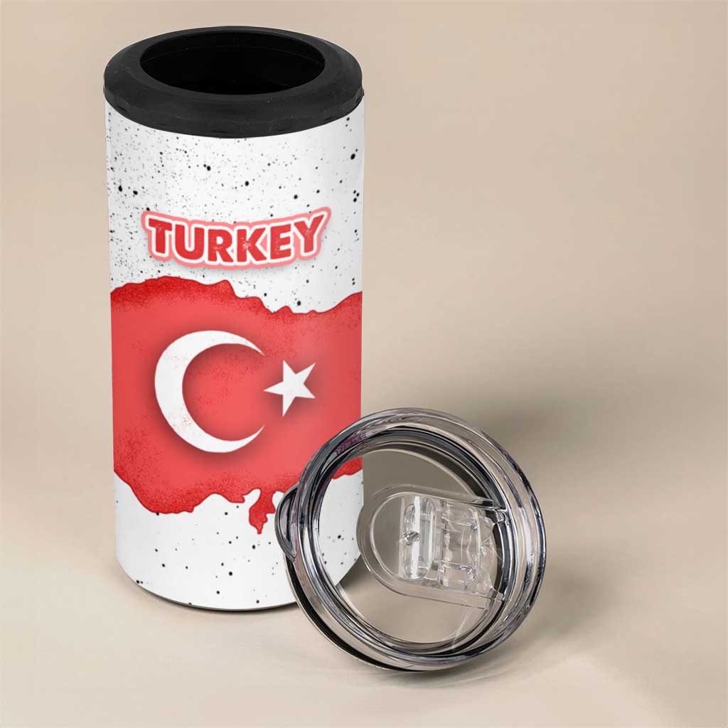 Turkey Flag Map Red and White 4 in 1 Can Cooler Tumbler with National Symbol