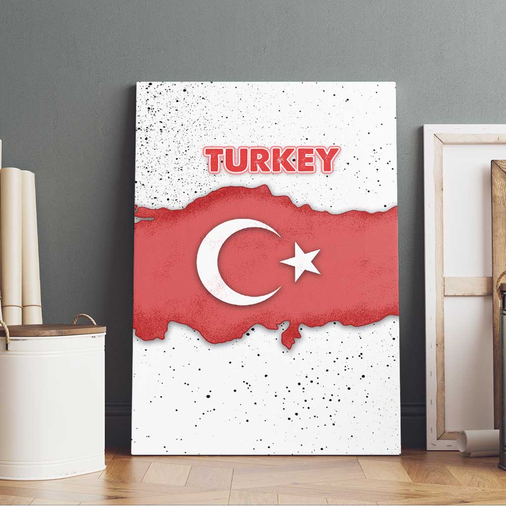 Turkey Flag Map Red and White Canvas Wall Art with National Symbol