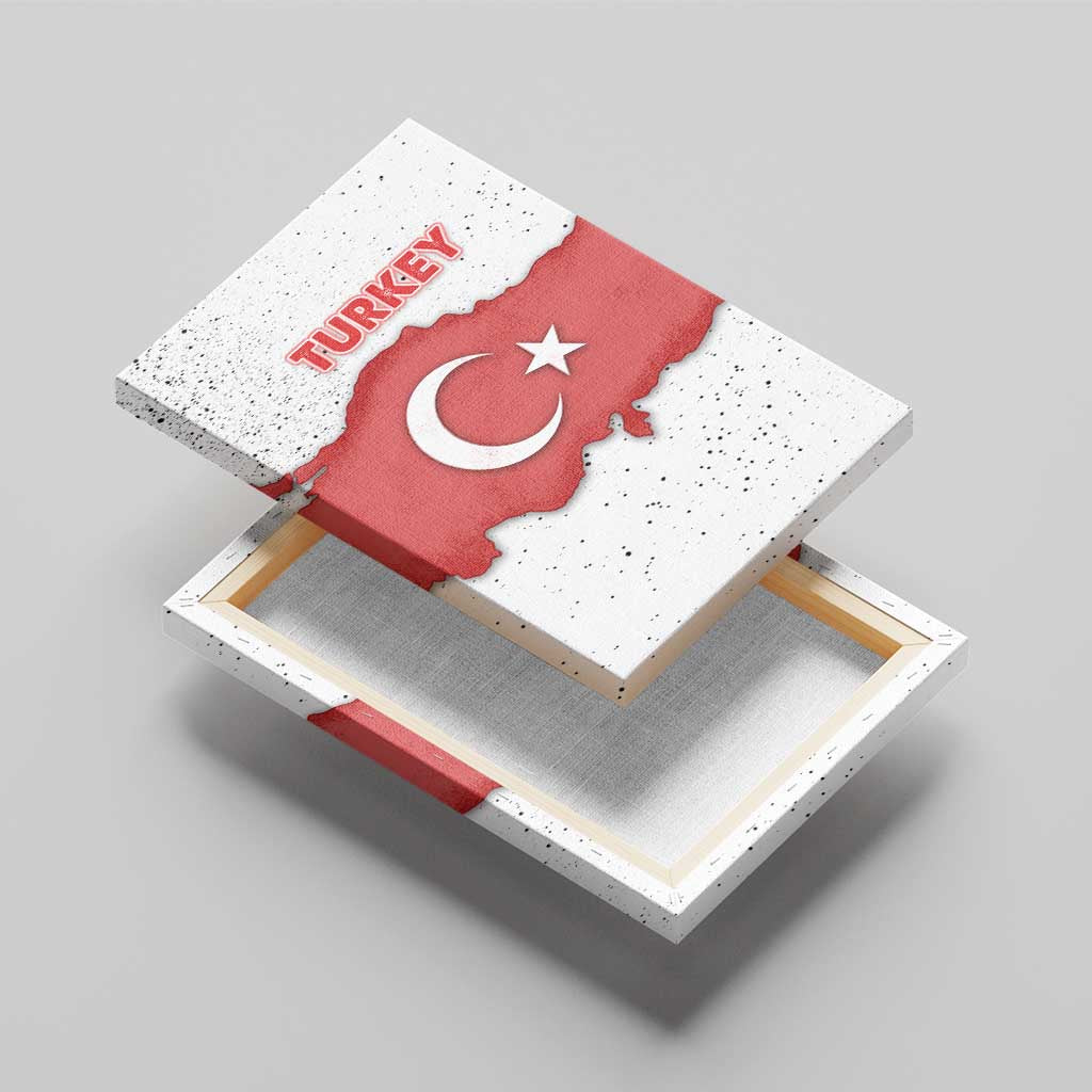 Turkey Flag Map Red and White Canvas Wall Art with National Symbol