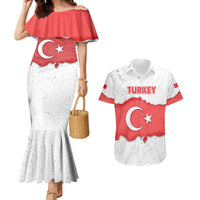 Turkey Flag Map Red and White Couples Matching Mermaid Dress and Hawaiian Shirt with National Symbol