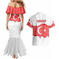 Turkey Flag Map Red and White Couples Matching Mermaid Dress and Hawaiian Shirt with National Symbol