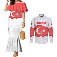 Turkey Flag Map Red and White Couples Matching Mermaid Dress and Long Sleeve Button Shirt with National Symbol