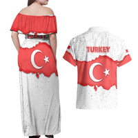 Turkey Flag Map Red and White Couples Matching Off Shoulder Maxi Dress and Hawaiian Shirt with National Symbol