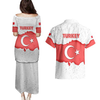 Turkey Flag Map Red and White Couples Matching Puletasi and Hawaiian Shirt with National Symbol