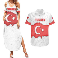 Turkey Flag Map Red and White Couples Matching Summer Maxi Dress and Hawaiian Shirt with National Symbol