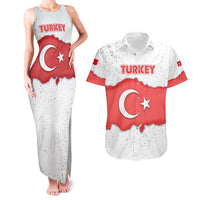 Turkey Flag Map Red and White Couples Matching Tank Maxi Dress and Hawaiian Shirt with National Symbol