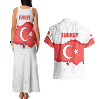 Turkey Flag Map Red and White Couples Matching Tank Maxi Dress and Hawaiian Shirt with National Symbol
