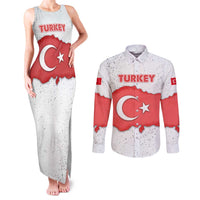 Turkey Flag Map Red and White Couples Matching Tank Maxi Dress and Long Sleeve Button Shirt with National Symbol