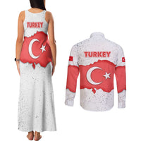 Turkey Flag Map Red and White Couples Matching Tank Maxi Dress and Long Sleeve Button Shirt with National Symbol