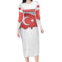 Turkey Flag Map Red and White Family Matching Long Sleeve Bodycon Dress and Hawaiian Shirt with National Symbol