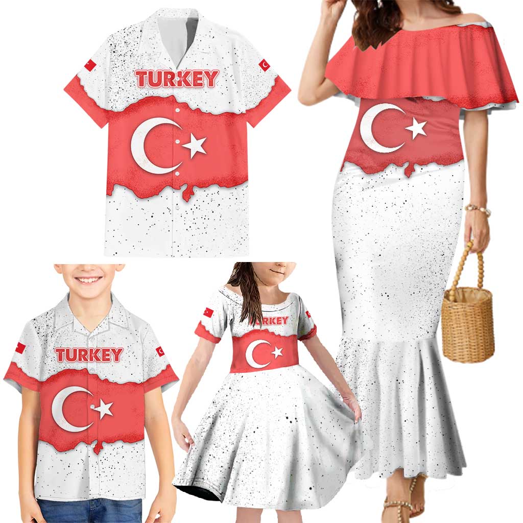 Turkey Flag Map Red and White Family Matching Mermaid Dress and Hawaiian Shirt with National Symbol