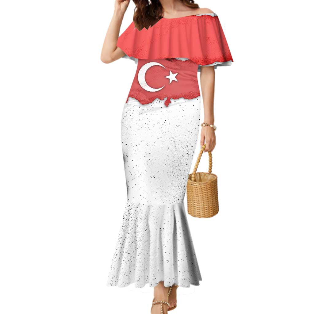 Turkey Flag Map Red and White Family Matching Mermaid Dress and Hawaiian Shirt with National Symbol