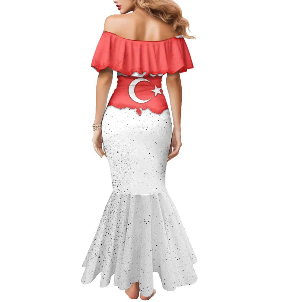 Turkey Flag Map Red and White Family Matching Mermaid Dress and Hawaiian Shirt with National Symbol