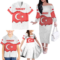 Turkey Flag Map Red and White Family Matching Off The Shoulder Long Sleeve Dress and Hawaiian Shirt with National Symbol
