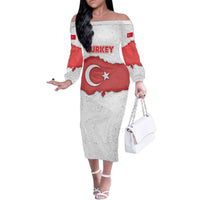 Turkey Flag Map Red and White Family Matching Off The Shoulder Long Sleeve Dress and Hawaiian Shirt with National Symbol