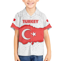Turkey Flag Map Red and White Family Matching Off The Shoulder Long Sleeve Dress and Hawaiian Shirt with National Symbol