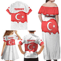 Turkey Flag Map Red and White Family Matching Off Shoulder Maxi Dress and Hawaiian Shirt with National Symbol