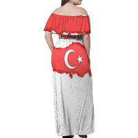 Turkey Flag Map Red and White Family Matching Off Shoulder Maxi Dress and Hawaiian Shirt with National Symbol