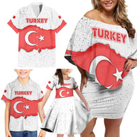 Turkey Flag Map Red and White Family Matching Off Shoulder Short Dress and Hawaiian Shirt with National Symbol