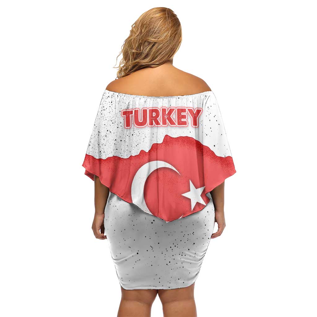 Turkey Flag Map Red and White Family Matching Off Shoulder Short Dress and Hawaiian Shirt with National Symbol