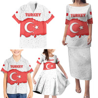 Turkey Flag Map Red and White Family Matching Puletasi and Hawaiian Shirt with National Symbol