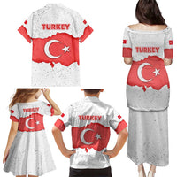 Turkey Flag Map Red and White Family Matching Puletasi and Hawaiian Shirt with National Symbol