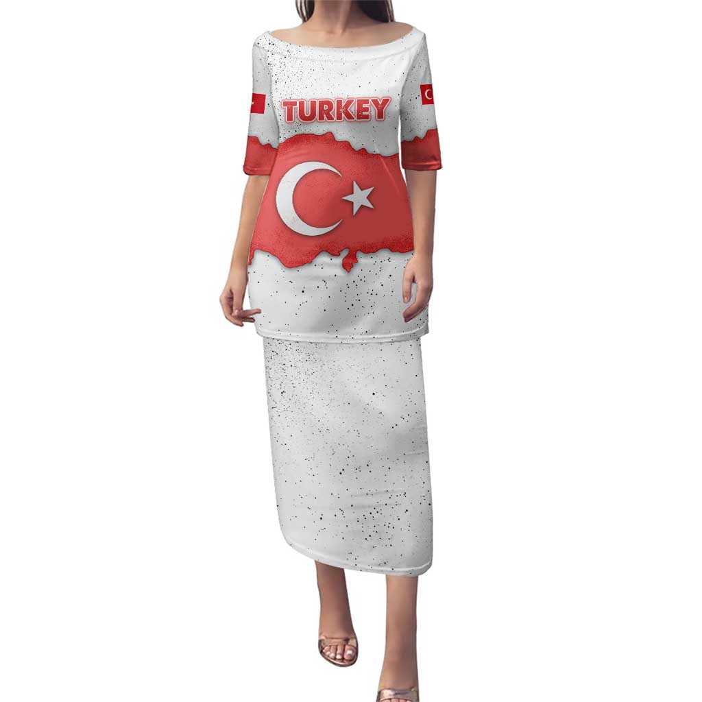 Turkey Flag Map Red and White Family Matching Puletasi and Hawaiian Shirt with National Symbol