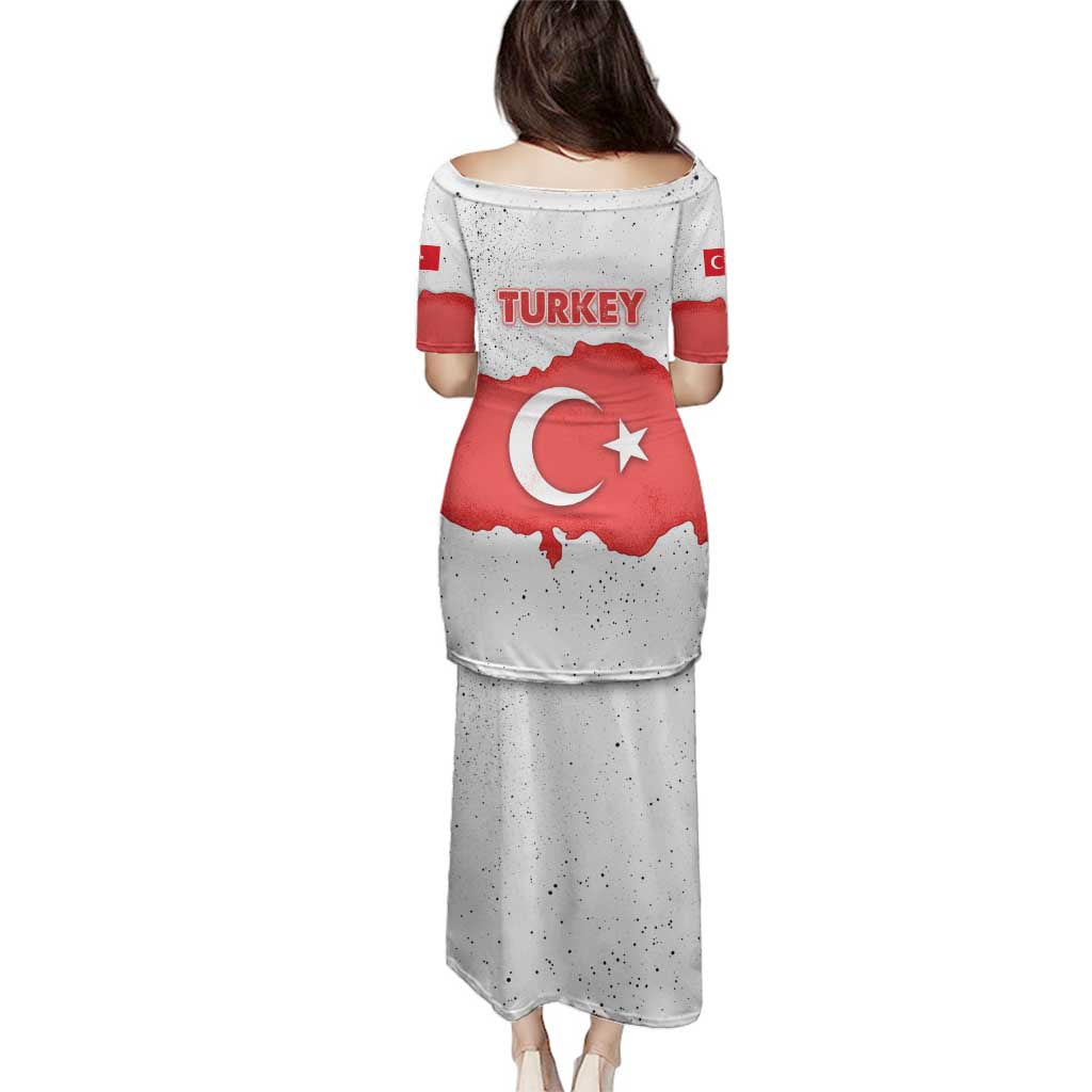 Turkey Flag Map Red and White Family Matching Puletasi and Hawaiian Shirt with National Symbol