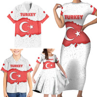 Turkey Flag Map Red and White Family Matching Short Sleeve Bodycon Dress and Hawaiian Shirt with National Symbol