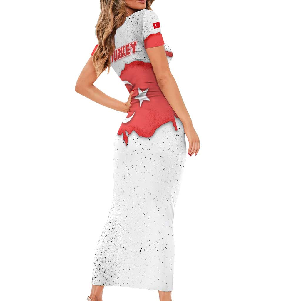 Turkey Flag Map Red and White Family Matching Short Sleeve Bodycon Dress and Hawaiian Shirt with National Symbol