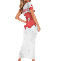 Turkey Flag Map Red and White Family Matching Short Sleeve Bodycon Dress and Hawaiian Shirt with National Symbol
