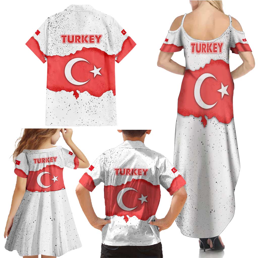 Turkey Flag Map Red and White Family Matching Summer Maxi Dress and Hawaiian Shirt with National Symbol