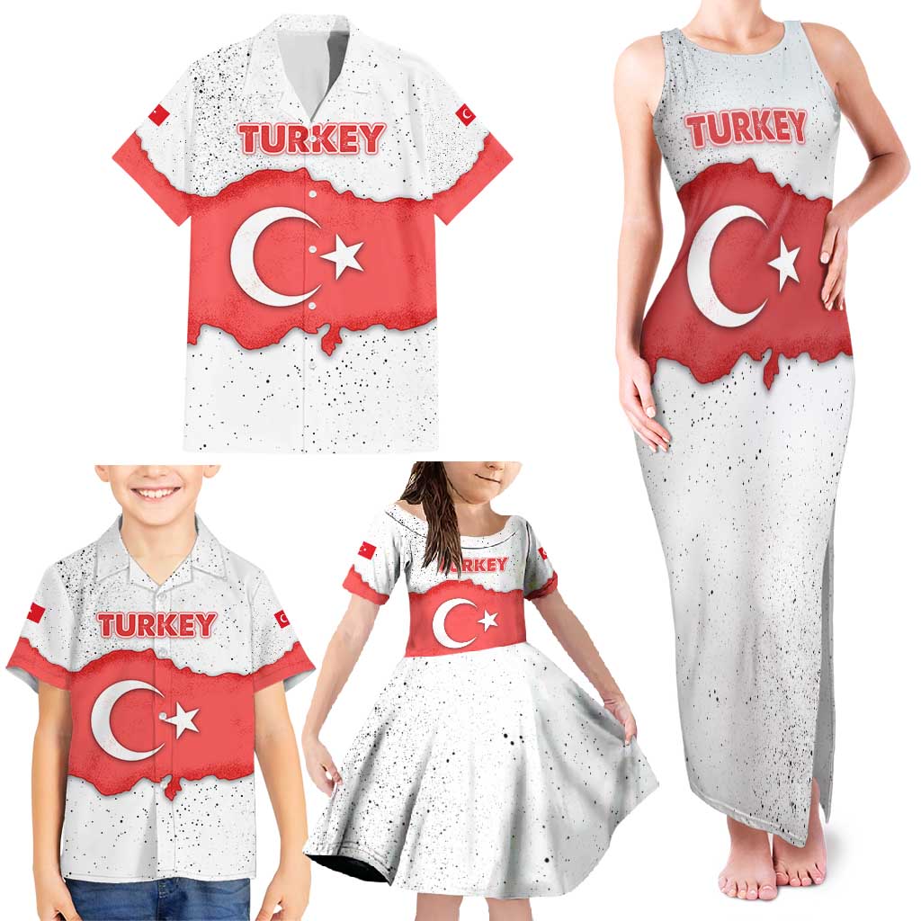 Turkey Flag Map Red and White Family Matching Tank Maxi Dress and Hawaiian Shirt with National Symbol