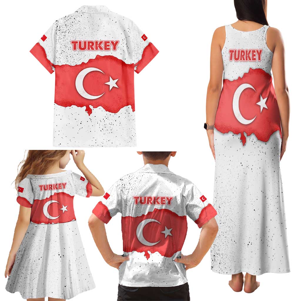Turkey Flag Map Red and White Family Matching Tank Maxi Dress and Hawaiian Shirt with National Symbol