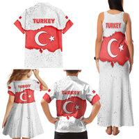 Turkey Flag Map Red and White Family Matching Tank Maxi Dress and Hawaiian Shirt with National Symbol