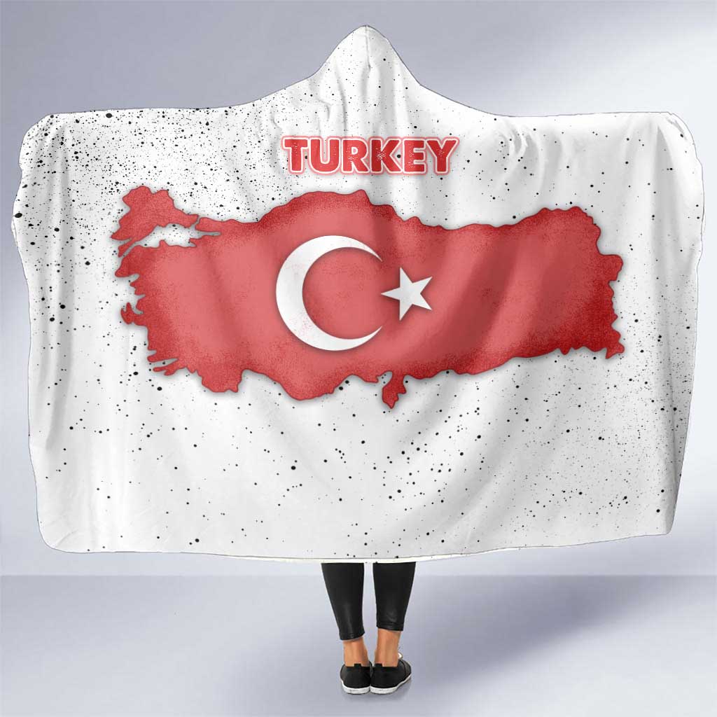 Turkey Flag Map Red and White Hooded Blanket with National Symbol