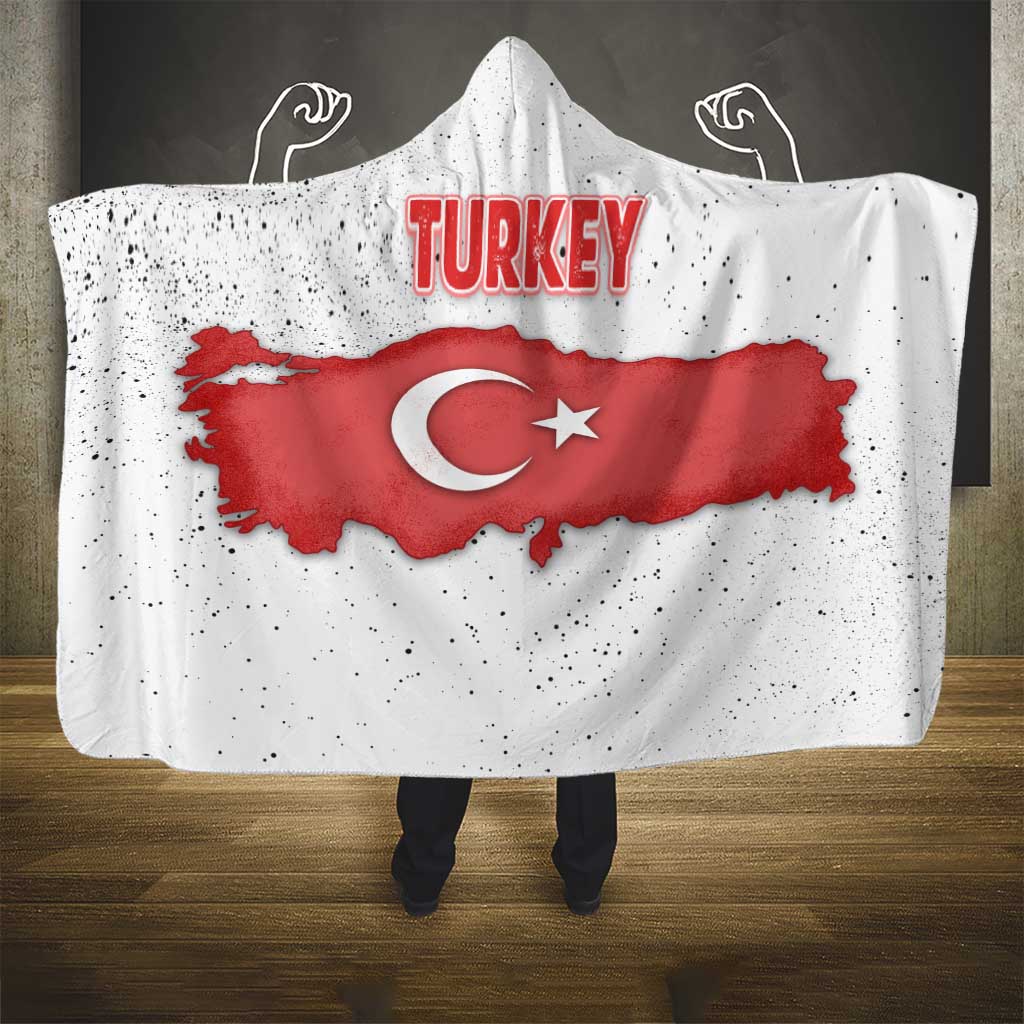Turkey Flag Map Red and White Hooded Blanket with National Symbol