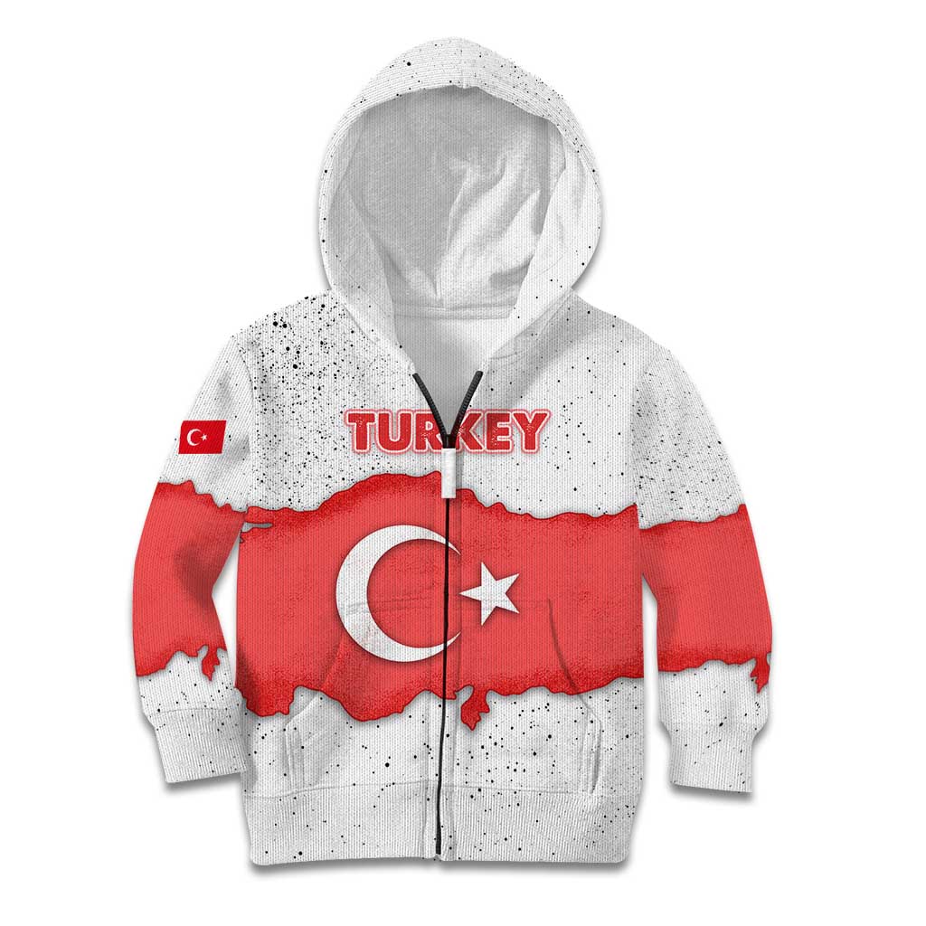 Turkey Flag Map Red and White Kid Hoodie with National Symbol