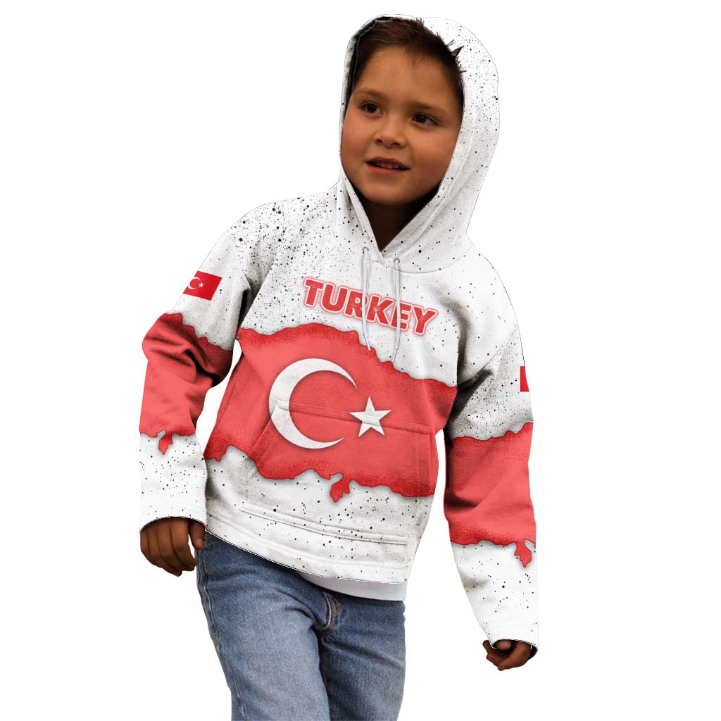 Turkey Flag Map Red and White Kid Hoodie with National Symbol