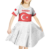 Turkey Flag Map Red and White Kid Short Sleeve Dress with National Symbol