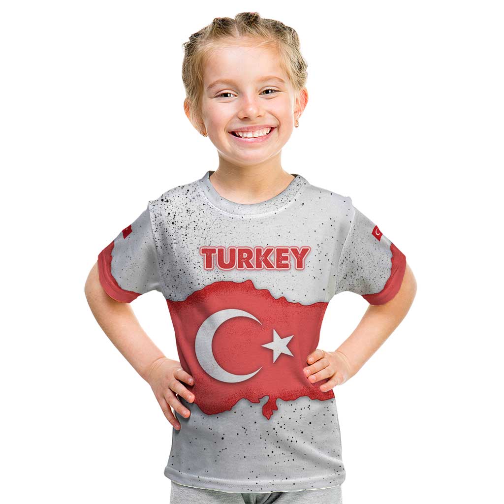 Turkey Flag Map Red and White Kid T Shirt with National Symbol