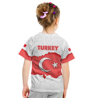 Turkey Flag Map Red and White Kid T Shirt with National Symbol